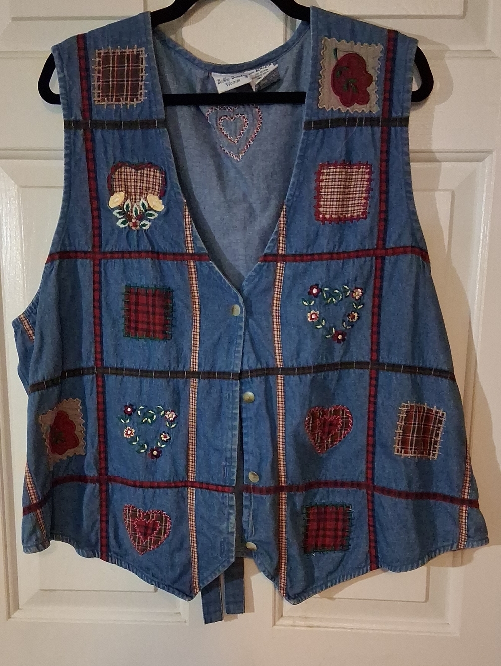 Bobbie Brooks Blue Patchwork Embroidered Denim Vest